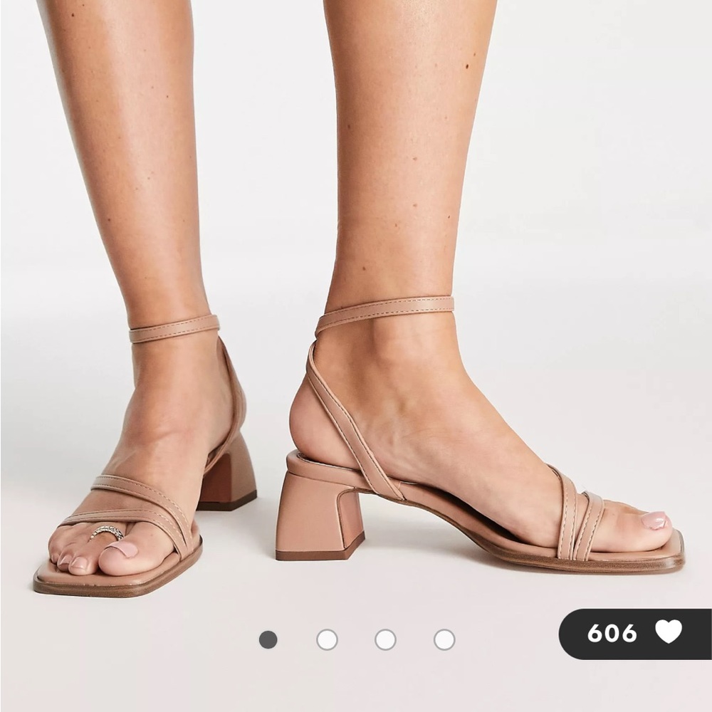 ASOS DESIGN Wide Fit Hampton block mid heeled sandals in beige
